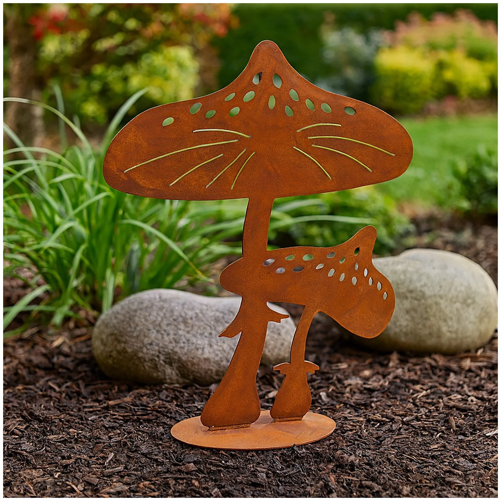 HTI-LINE Dekofigur „Fliegenpilz“ – rostige Metall-Silhouette für Garten & Balkon